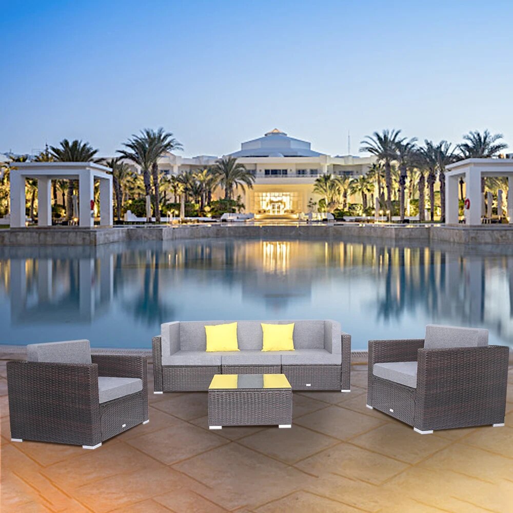 Two Styles US Warehouse 6 Pieces Patio PE Wicker Rattan Corner Sofa Set Patio Furniture Set In Stock  for the outdoors and Patio