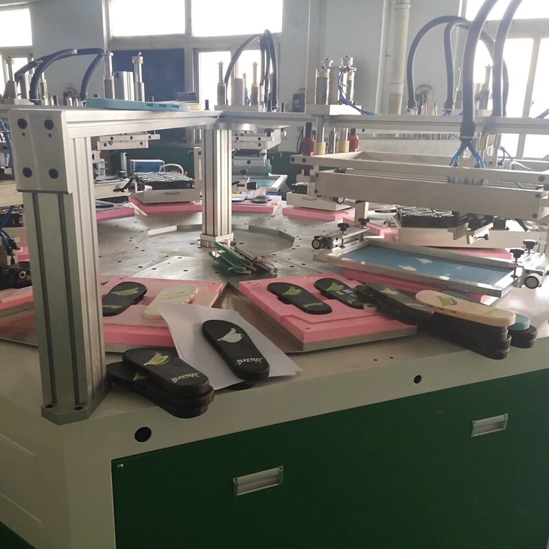 automatic 4 color 10 stations silkscreen press machine for slippers rotary stencial printing machine