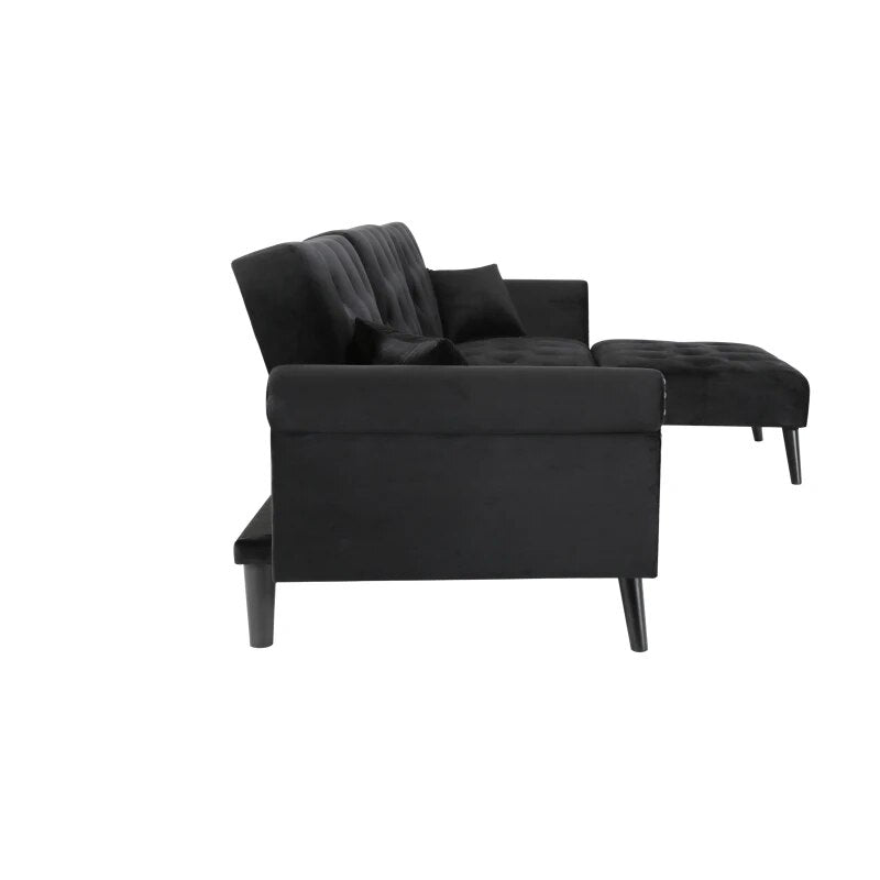 Living Room Furniture Sets, L-Shape Upholstered Sectional Futon Sofa Bed with Modern Velvet Sofa for Living 115x59.37x32.2 in