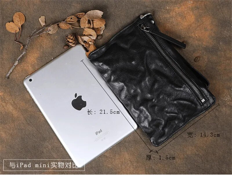 Original retro genuine leather men's long zipper clutch bag fashion natural high quality first layer cowhide teens phone wallet