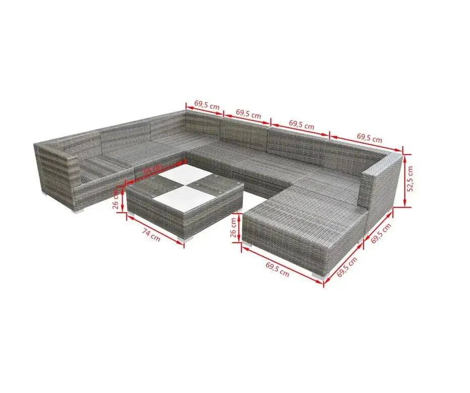 8 pcs Outdoor Rattan Sofa Garden Lounge Set with Cushions Poly Rattan Grey for Outdoor Furniture only ship to uk