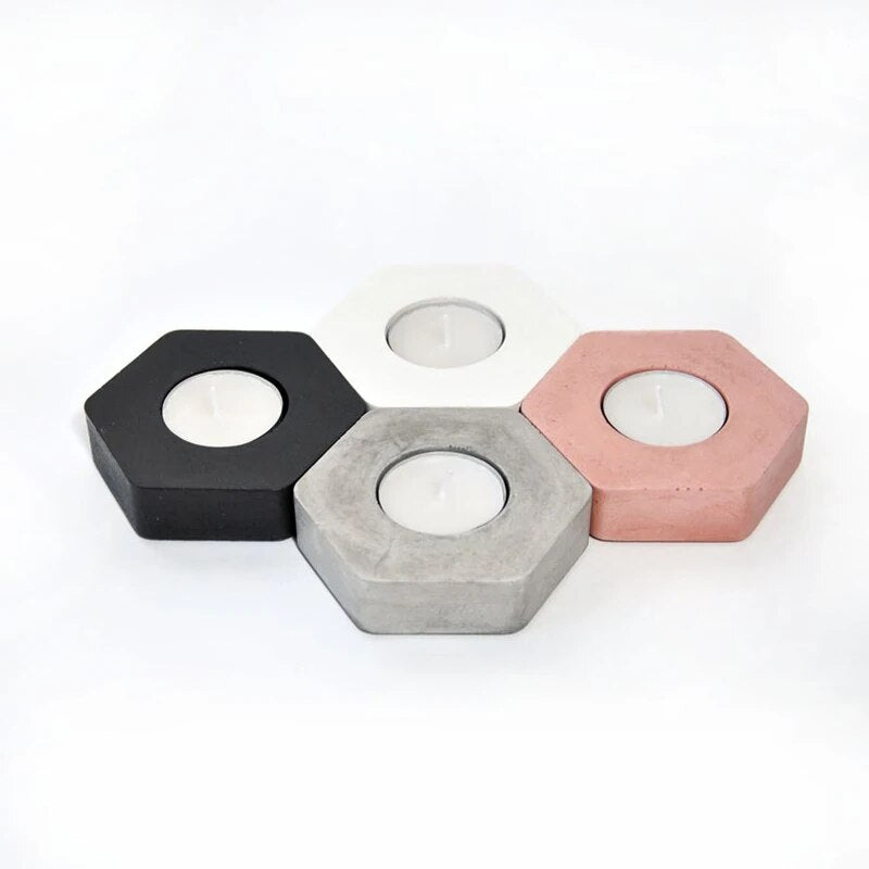 Hexagon cement candlestick silicone mold plaster candlestick decoration pieces home cafe romantic candlestick silicone mold