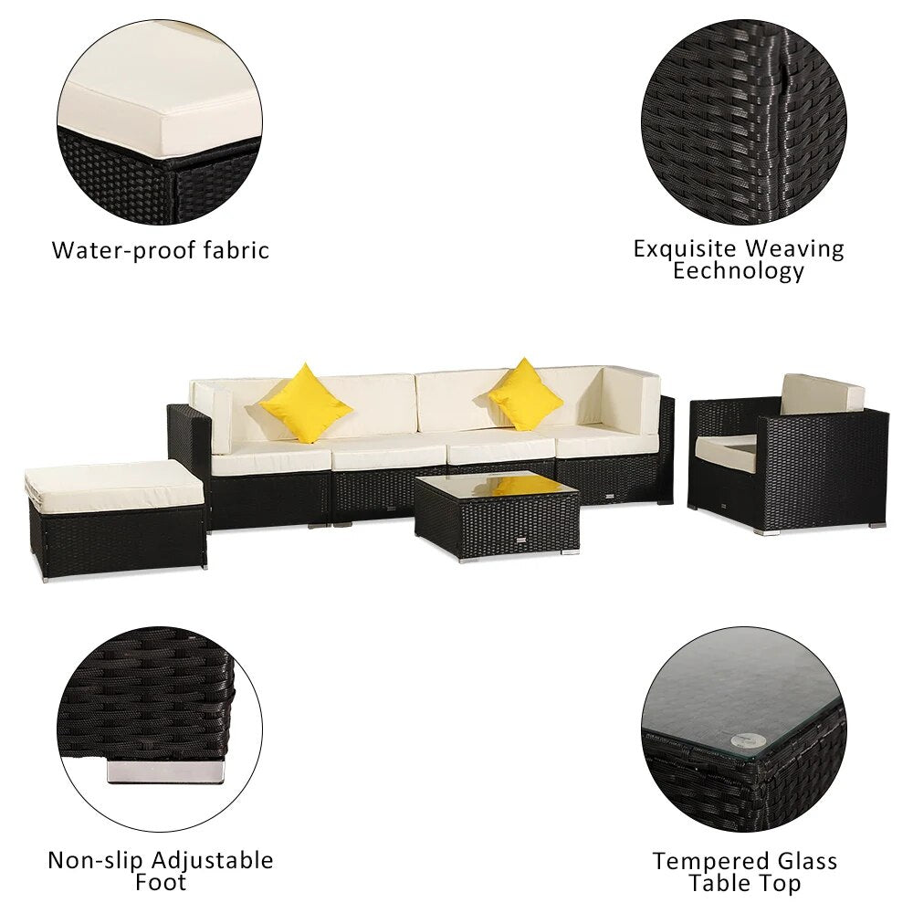 Patio Furniture Set 7 Pieces Patio PE Wicker Rattan Corner Sofa Set US Warehouse In Stock