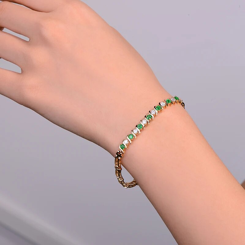 LOVERJEWELRY Emeralds Diamonds Bracelet Gold 14K Yellow DIY Gemstones Natural Green Emerald Diamond Bracelet For Women Luxury