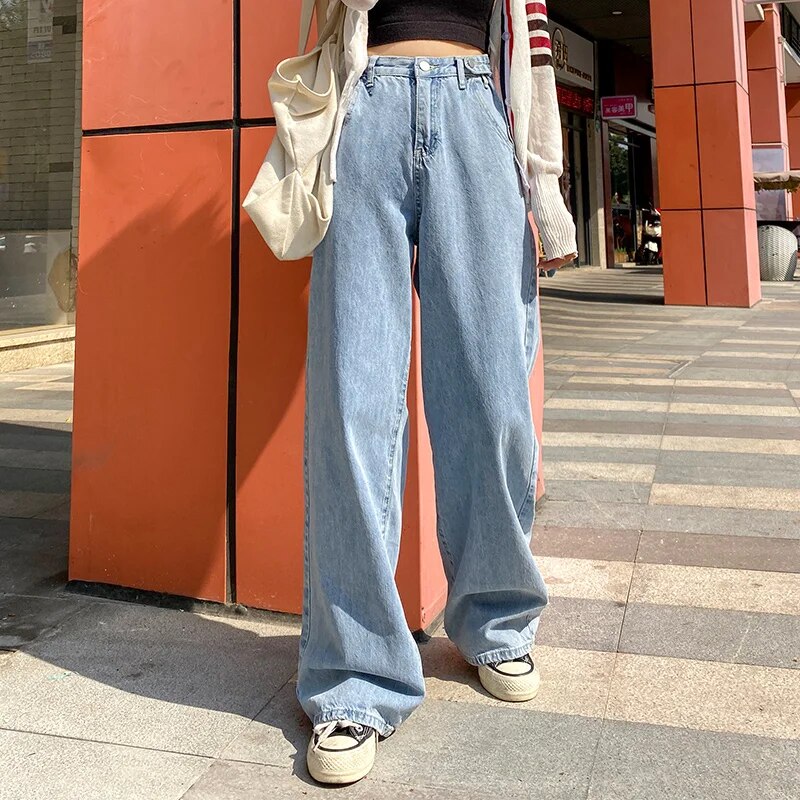 streetwear high waist women's fashion jeans woman girls women wide leg pants trousers female trousers denim bagge mom jeans