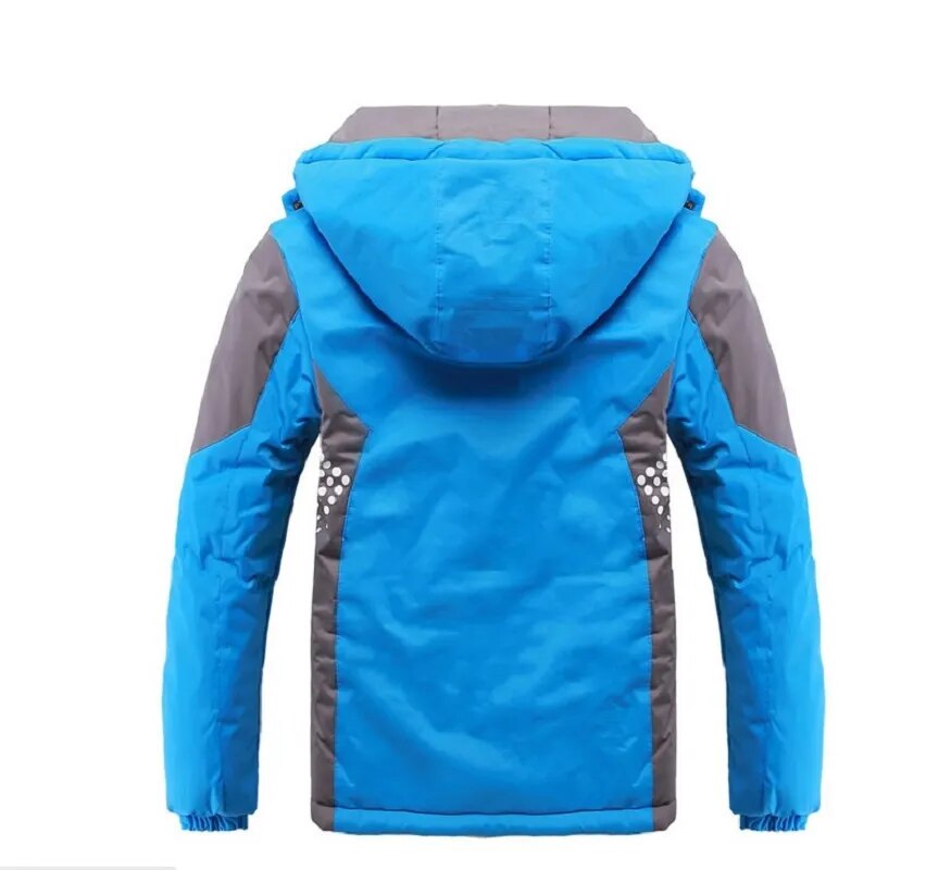Winter Warm Fleece Padded Thick Child Coat Waterproof Contrast Detachable Hood Zipper Girls Boys Jackets Kids Outfits 3-12 Years - KAISERINC