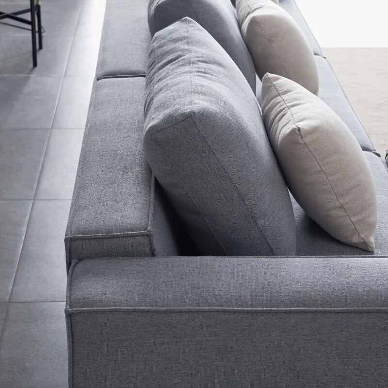 L-Shape Sofa Linen Sectional Sofa With Wide Armrest-Grey Modern 3 Seater Sectional Couch with Ottoman Living Room Furniture Sets