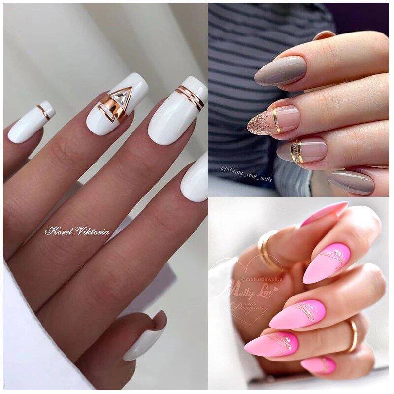 French Rose Gold Striping Tape Nail Design Stripe Lines Geometry 3D Sticker for Nails Gel Polish Sticker Decals for Manicuring
