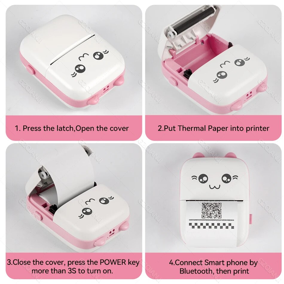 Portable Mini Wireless Thermal Photo Printer Pocket Cute Sticker Printers Paper Roll For Android iOS DIY Home Use Notes Printer