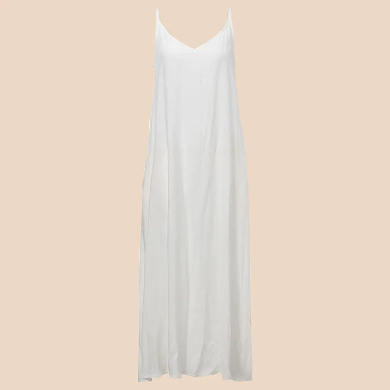 Vestidos 2023 Summer ZANZEA Women  Strapless Sexy V Neck Sleeveless Dress Casual Loose Long Maxi Solid Dress White Oversized