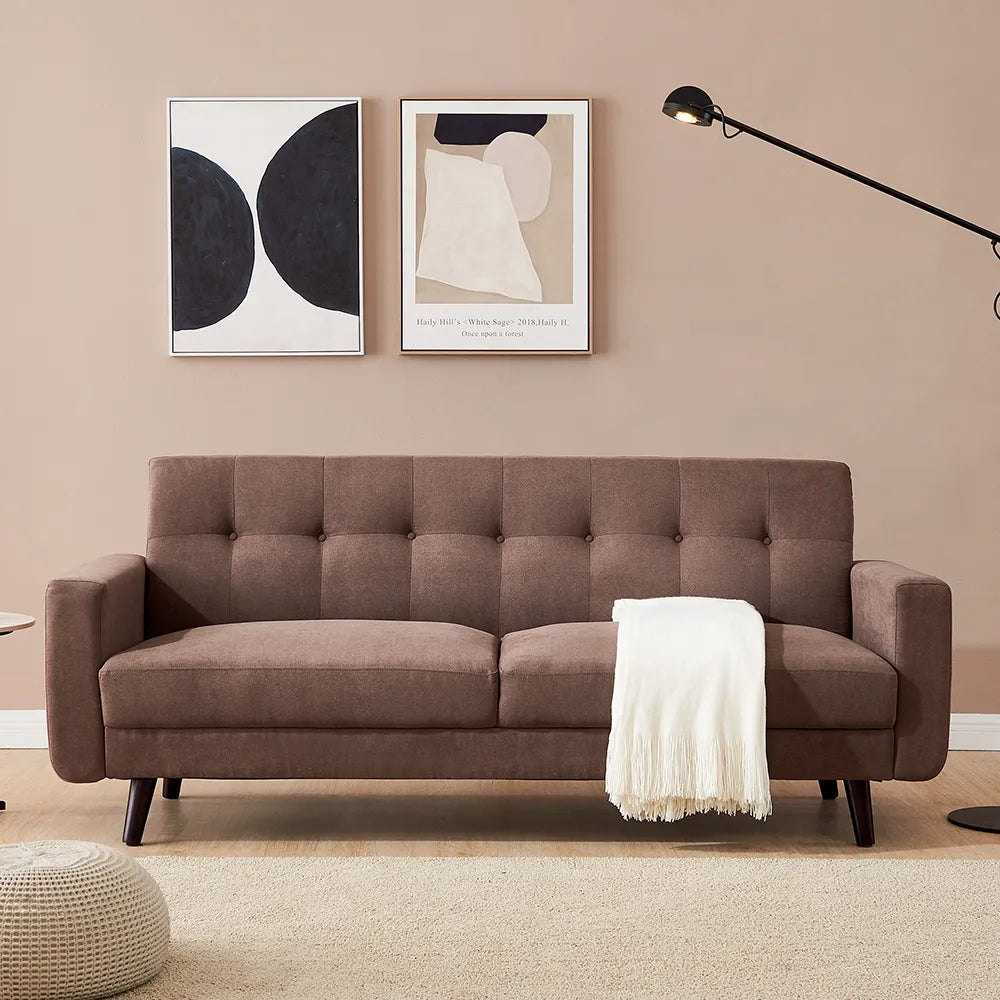 Mid-Century Ployester Fabric Sofa Hardwood Frame 79"Lx30"Wx33"H for Living Room Indoor Furniture Brown[US-Stock]