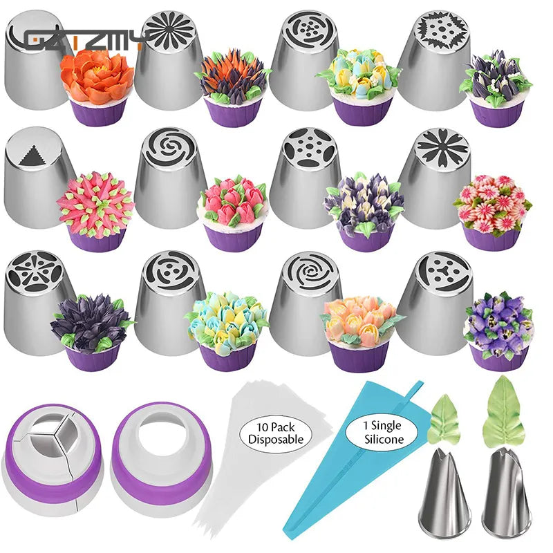Cake Decorating Tools 27/18/17/22/21/4Pcs Set Russian Tulip Icing Piping Nozzles Leaf Pastry Tips Pastry Bags for Kitchen Baking