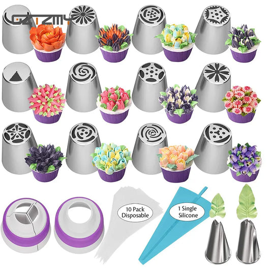 Cake Decorating Tools 27/18/17/22/21/4Pcs Set Russian Tulip Icing Piping Nozzles Leaf Pastry Tips Pastry Bags for Kitchen Baking
