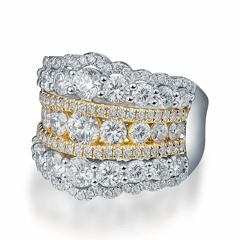 LOVERJEWELRY Wedding Band Ring 18k Yellow Gold Luxury Real Diamonds Ring For Women Engagement Party Rings Valentine's Day Gift