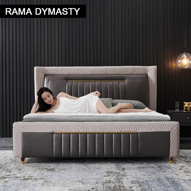 RAMA DYMASTY genuine leather soft bed modern design bed bett, cama fashion king/queen size bedroom furniture