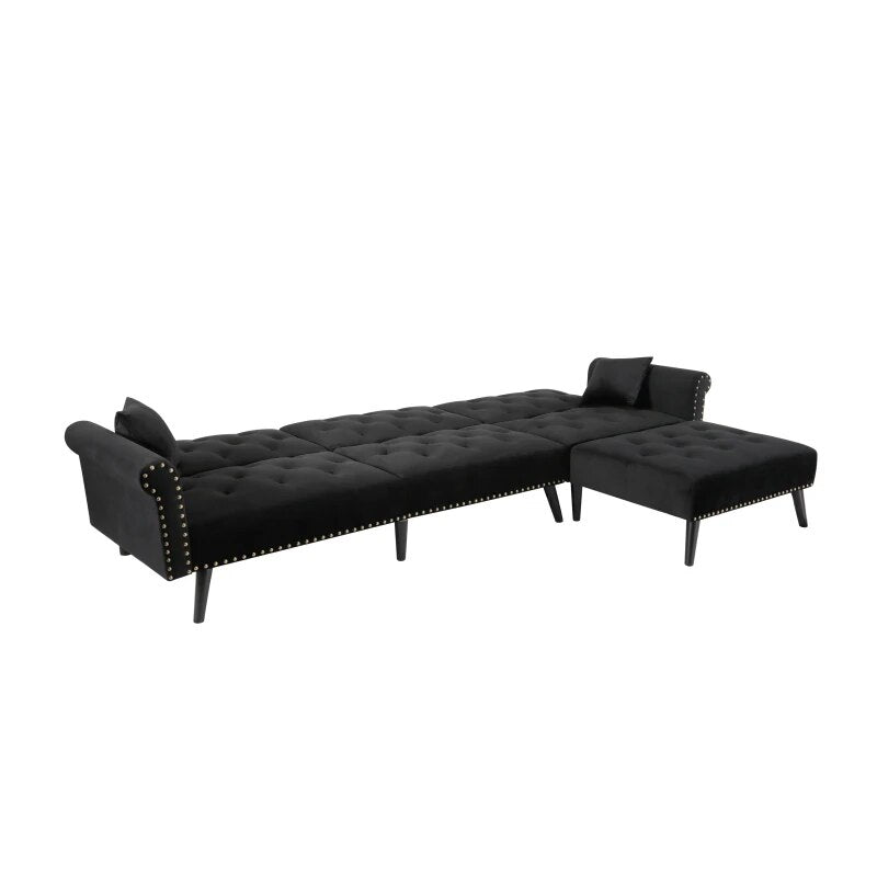Living Room Furniture Sets, L-Shape Upholstered Sectional Futon Sofa Bed with Modern Velvet Sofa for Living 115x59.37x32.2 in