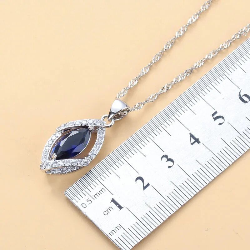 925 Mark Wedding Accessories Women Bridal Jewelry Sets With Natural Stone CZ Blue Bracelet And Ring Sets Free Gift Box