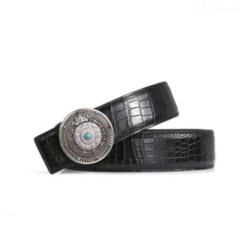 ouluoer Nile  crocodile men belt   high-grade  business  fashion  Round buckle  Smooth buckle men belt  tide