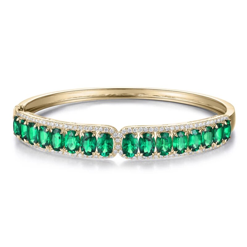 LOVERJEWELRY Luxury Bracelets Real 18Kt AU750 Yellow Gold With Genuine Diamonds Natural Stone Emerald Bangeles For Women Wedding