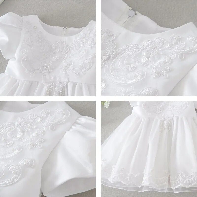 IYEAL Baby Girls Christening Gown Dresses+Hat+Shawl Vestidos Infantis Princess Wedding Party Lace Dress for Newborn Baptism 3PCS - KAISERINC