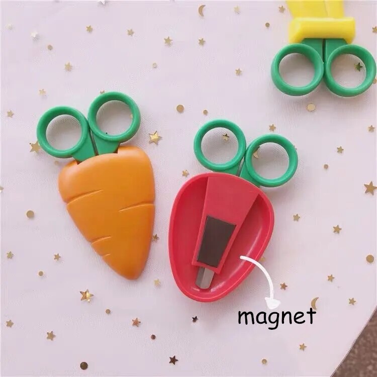 Sharkbang Kawaii Magnetic Carrot Fruit Art Handmade Scissors Kids DIY Paper Pattern Cutting Scissors School Children Stationery