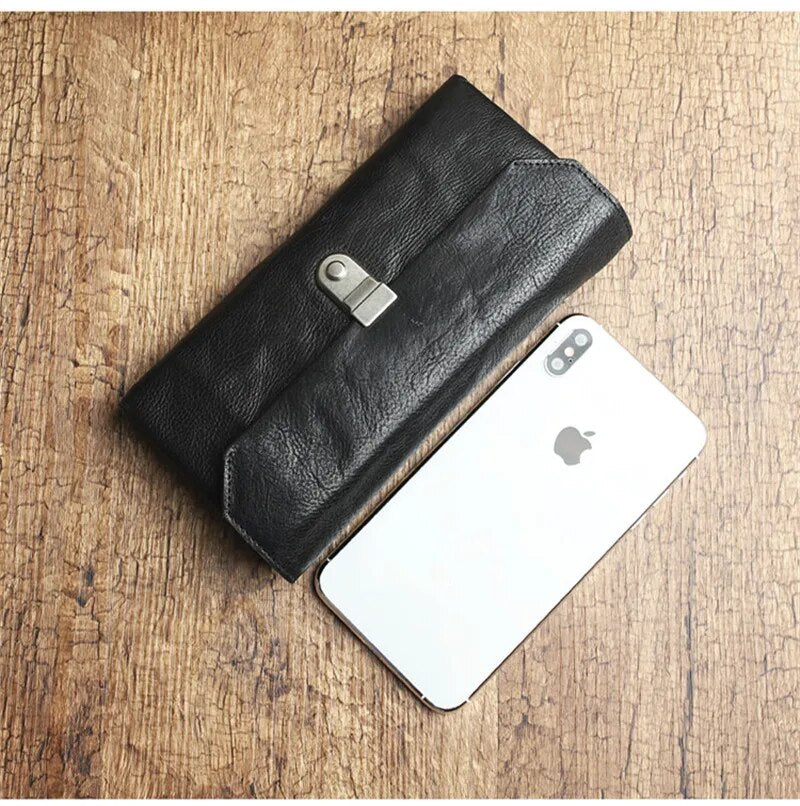 Fashion casual natural genuine leather men's long clutch wallet vintage designer first layer cowhide women lock phone coin purse