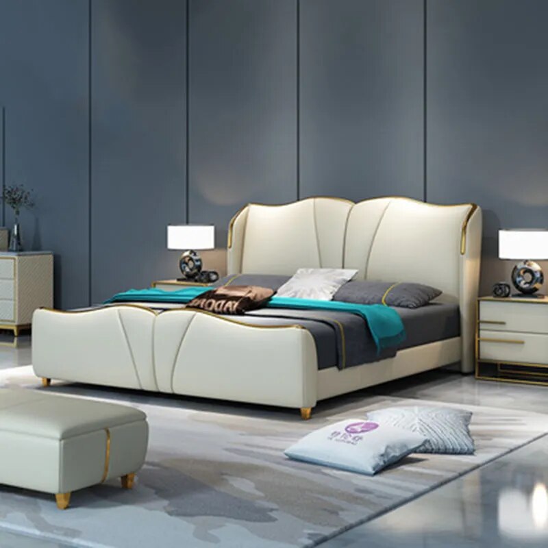 High quality factory price royal large king size Genuine leather soft bed bedroom furniture soft bed 3255