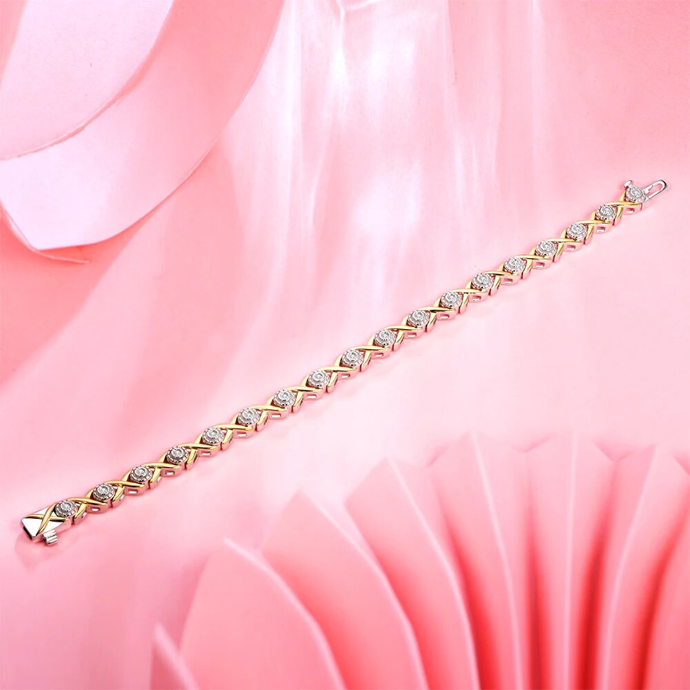 Solid 925 Silver 18K Gold Plated Tennis Bracelets for Women Round Moissanite 1.25mm Charm Luxury Bracelet for Engagement Gifts