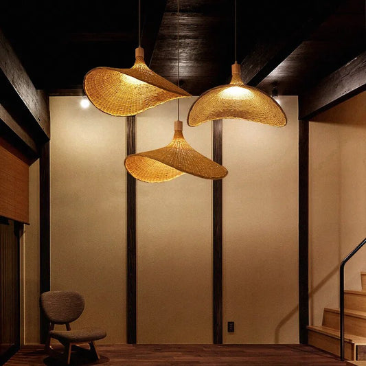 Bamboo Wicker Restaurant Vintage Coffee Tables  Hanging Lamp Living Room Kitchen Rattan Farmhouse Home Decor Pendant Lights
