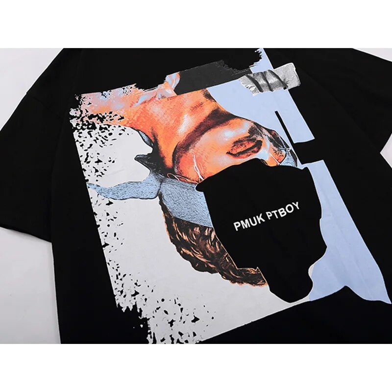 Aolamegs T-shirt Men Retro Esthetics Boy Painting Print Men's Tee Shirts Casual O-neck High Street Tee Fashion Summer Streetwear