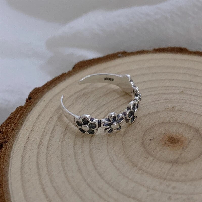 LouLeur 100% Real 925 Sterling Silver Flower Ring Female Vintage Adjustable Open Rings for Women Luxury Fine Silver Jewelry Gift