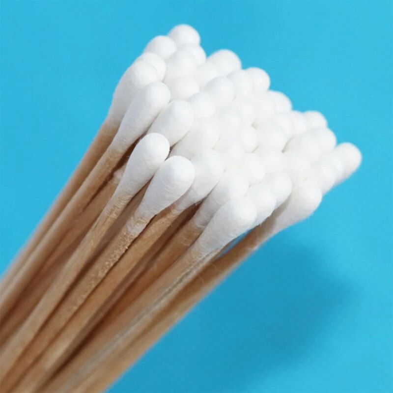 100/200Pcs 6 Inch Long Wooden Handle Cotton Swabs Single-Head Cleaning Sterile Sticks Applicator for Wound Clean Makeup