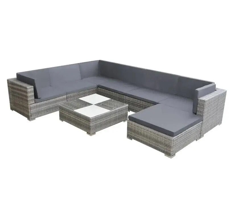 8 pcs Outdoor Rattan Sofa Garden Lounge Set with Cushions Poly Rattan Grey for Outdoor Furniture only ship to uk
