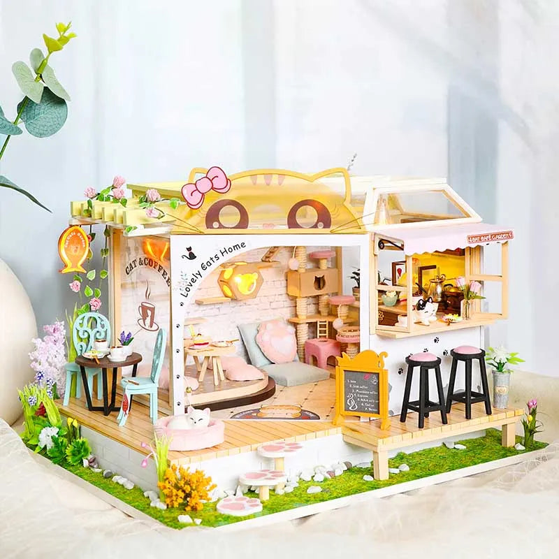 CUTEBEE DIY Dollhouse Kit Wooden Doll Houses Miniature Furniture Kit Casa With Dust Cover Led Toys for Children Birthday Gift