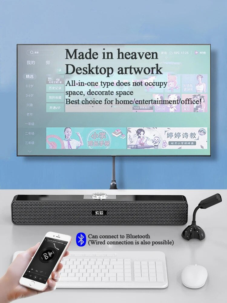 3D Surround Bluetooth 5.0 Soundbar USB Wired Computer Speakers Stereo Subwoofer Sound bar Loudspeaker for Laptop PC Theater TV