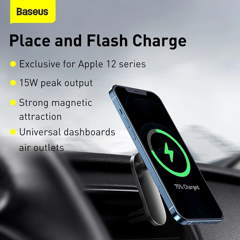Baseus Car Phone Holder 15W Wireless Charger Stand Magnetic Charger Mount for iPhone 12 Series Strong Megnetic
