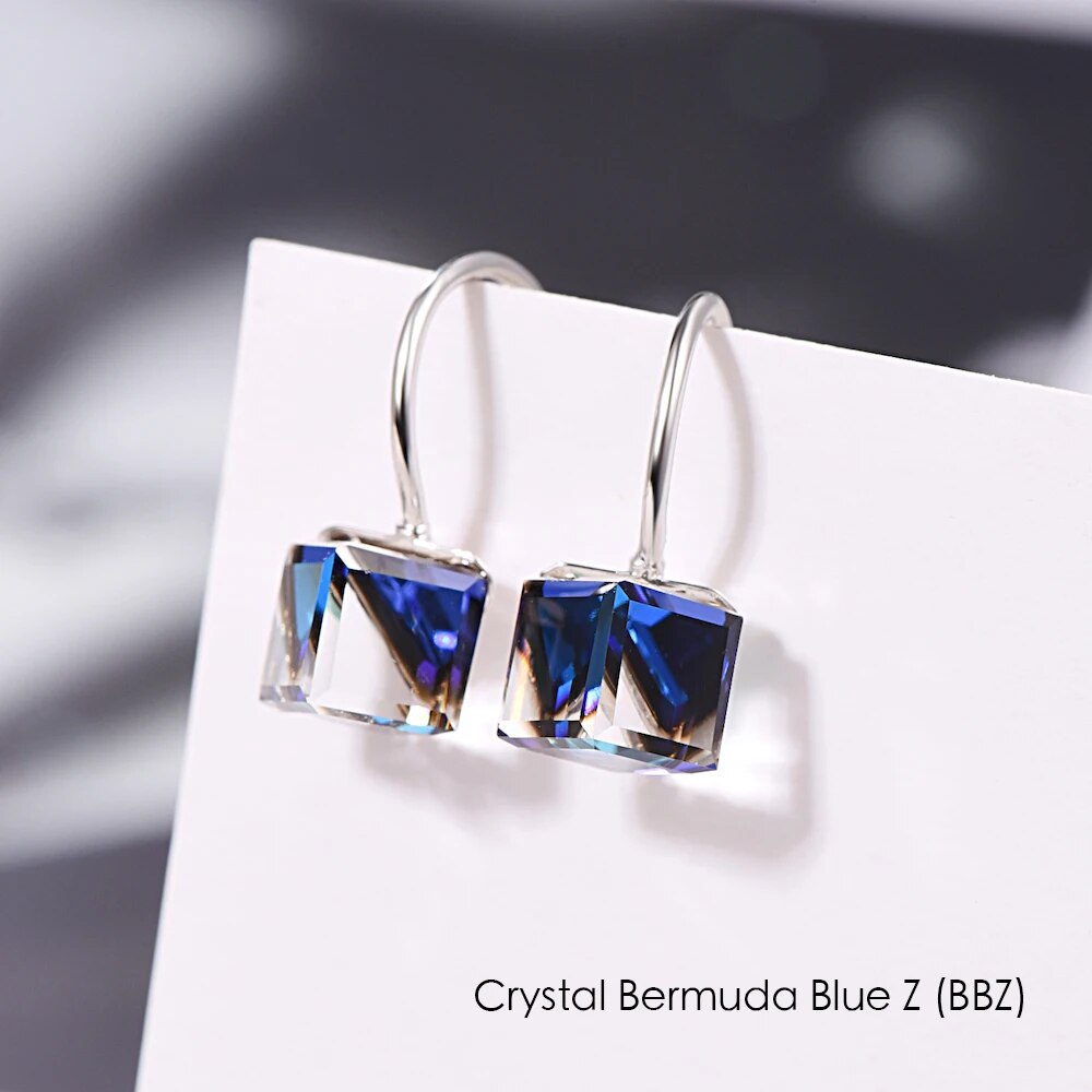 Crystals From Austria S925 Drop Earrings New Fashion Cube Stone Piercing Dangle Earrings For Women Wedding Party Jewelry Gift