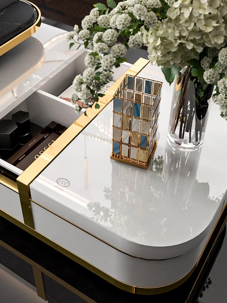 Light luxury Nordic tea table TV cabinet combination set living room modern simple multifunctional marble small house furniture