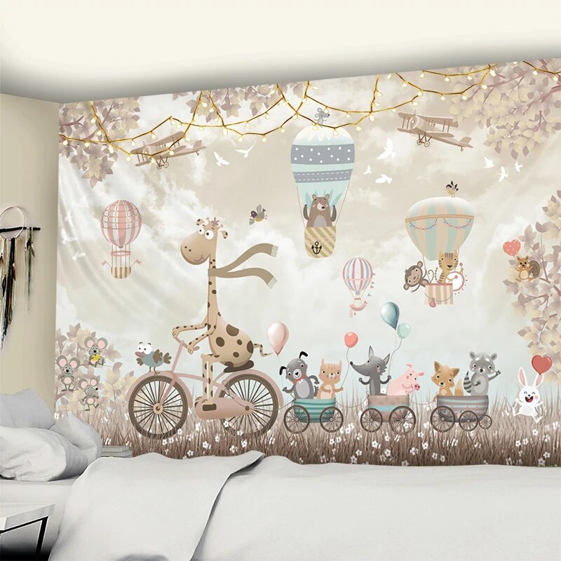 Cute Cartoon Animals Tapestry Nordic Wall Hanging Kawaii Bear Carpet Wall Cloth Children Room Decor