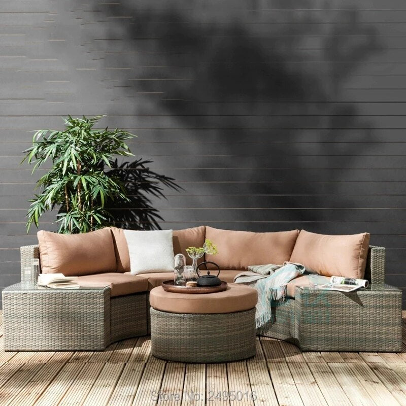 7-Piece /set Outdoor PE Rattan Sectional sofa chat set  Wicker Patio Furniture dining /coffee couch with cushion leisure chair