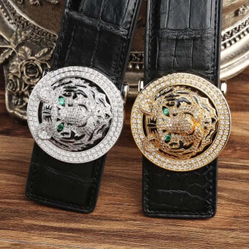 VVBrown men crocodile belt  Stainless steel  Plate buckles  male  Smooth buckle men belt  male  men belt crocodile leather belt