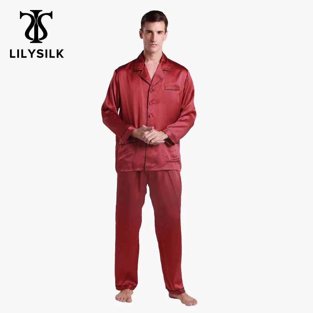 LILYSILK 100 Silk Pajamas Set For Men 22 momme Luxury Natural With Contrast Trim Men's Clothing Free Shipping