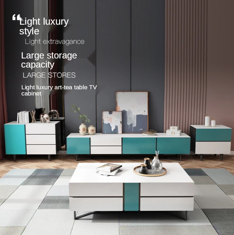 Light Luxury Coffee Table Simple Living Room Nordic Baking Varnish Multi-Function Tea Table TV Cabinet Unit Furniture