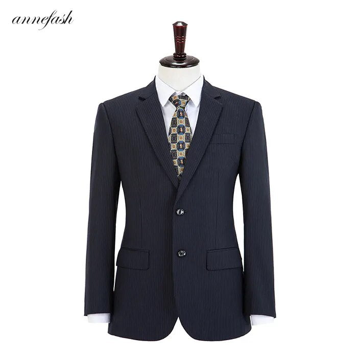 Custom Made high quality worsted wool navy stripe Business suit Men Slim Fit Suit(jacket+pants+vest)