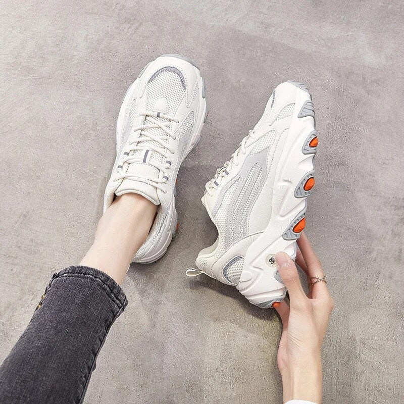 2021 Fashion Women Shoes Chunky Casual Sport Sneakers Thick Heels Female Walking Vulcanize Shoes Comfortable Ladies Sneakers