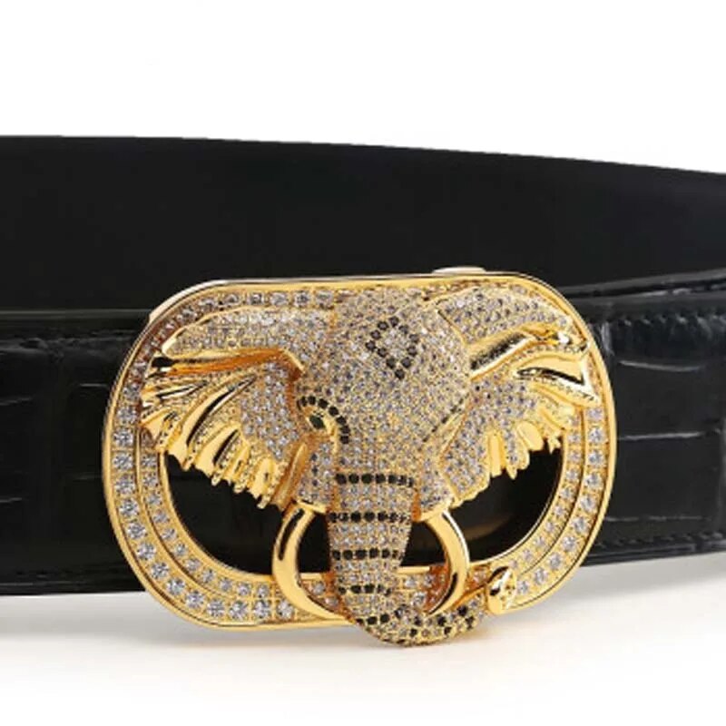 VVBrown new  business  male  Smooth buckle  men belt elephant  Stainless steel  Plate buckles  men belt  true  crocodile leather