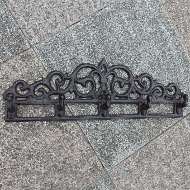 Chic Black Fleur De lis Cast Iron Wall Hook With Five Hangers Handmade European Home  Garden Decor Wall Mounted Metal Hooks