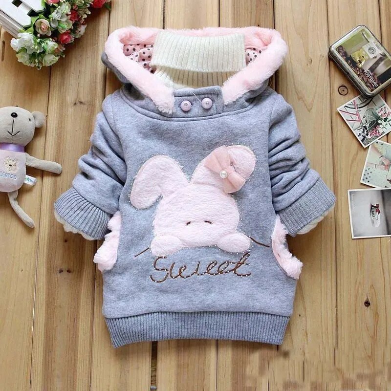 2020 Retail Children Hoodies Clothing Outerwear Girls Cartoon Rabbit Fleece Hoody Jackets Coat Baby Kids Clothes - KAISERINC