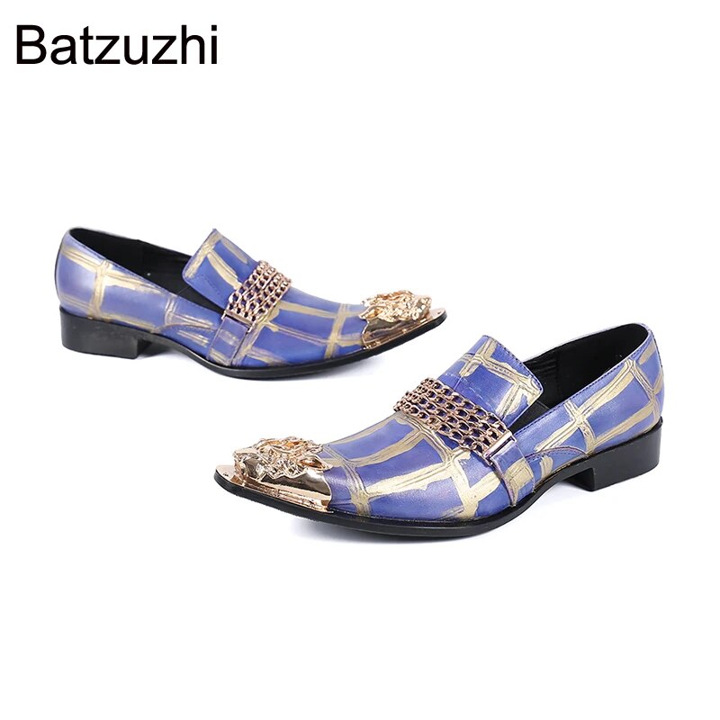 Batzuzhi Italian Style Men's Shoes Gold Metal Toe Genuine Leather Dress Shoes for Men's Business, Party and Wedding, Big EU38-46