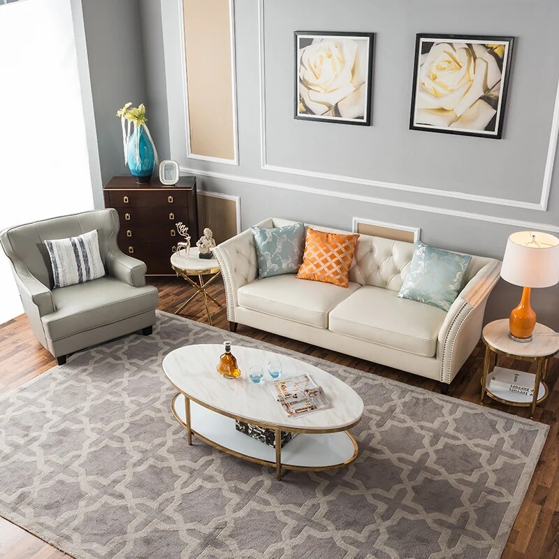 U-BEST American Style Synthetic Leather 2 seater Sofa Couch living room Furniture Orange Luxury Chesterfield Sofas Set